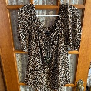 NWOT Y2K Moda International Print Blouse with Puff Sleeves